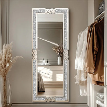 XL Wall Mirror Full Length Floor Mirror with Silver Crushed Diamond Decor