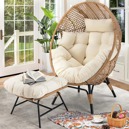 Wicker Rattan Egg Chair with Footrest