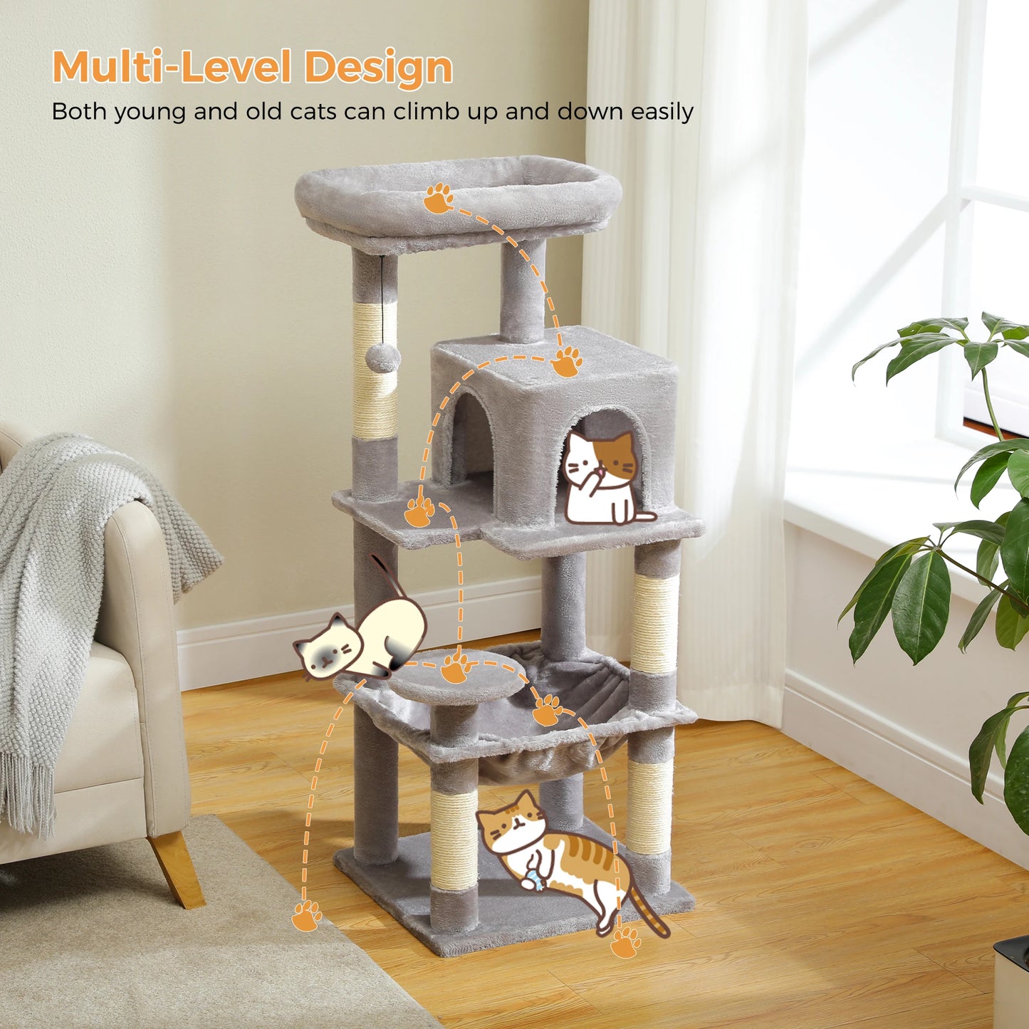 5-Level Cat Tower with Large Hammock Cat Condo