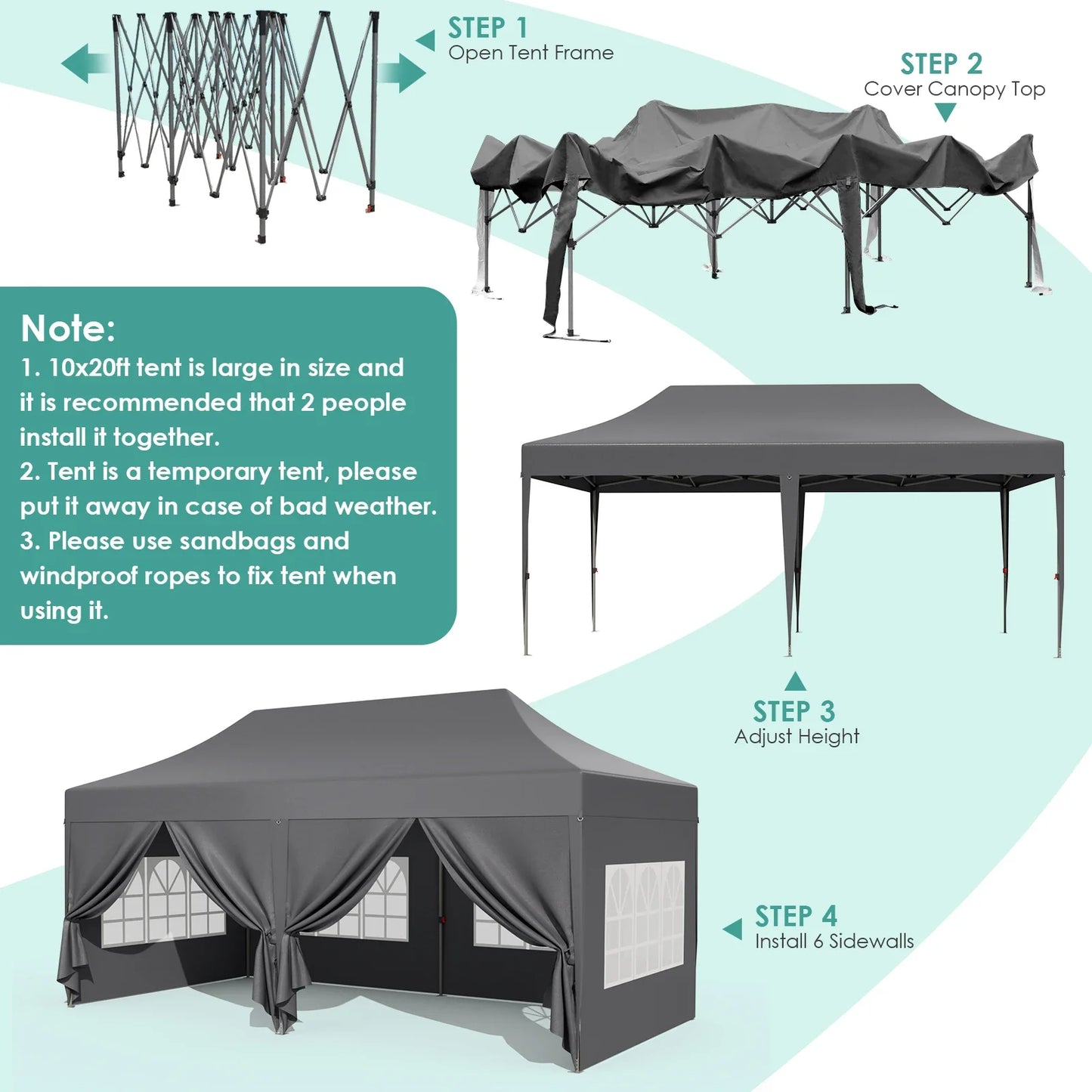 6 Side Panel UV 50+ Popup Gazebo