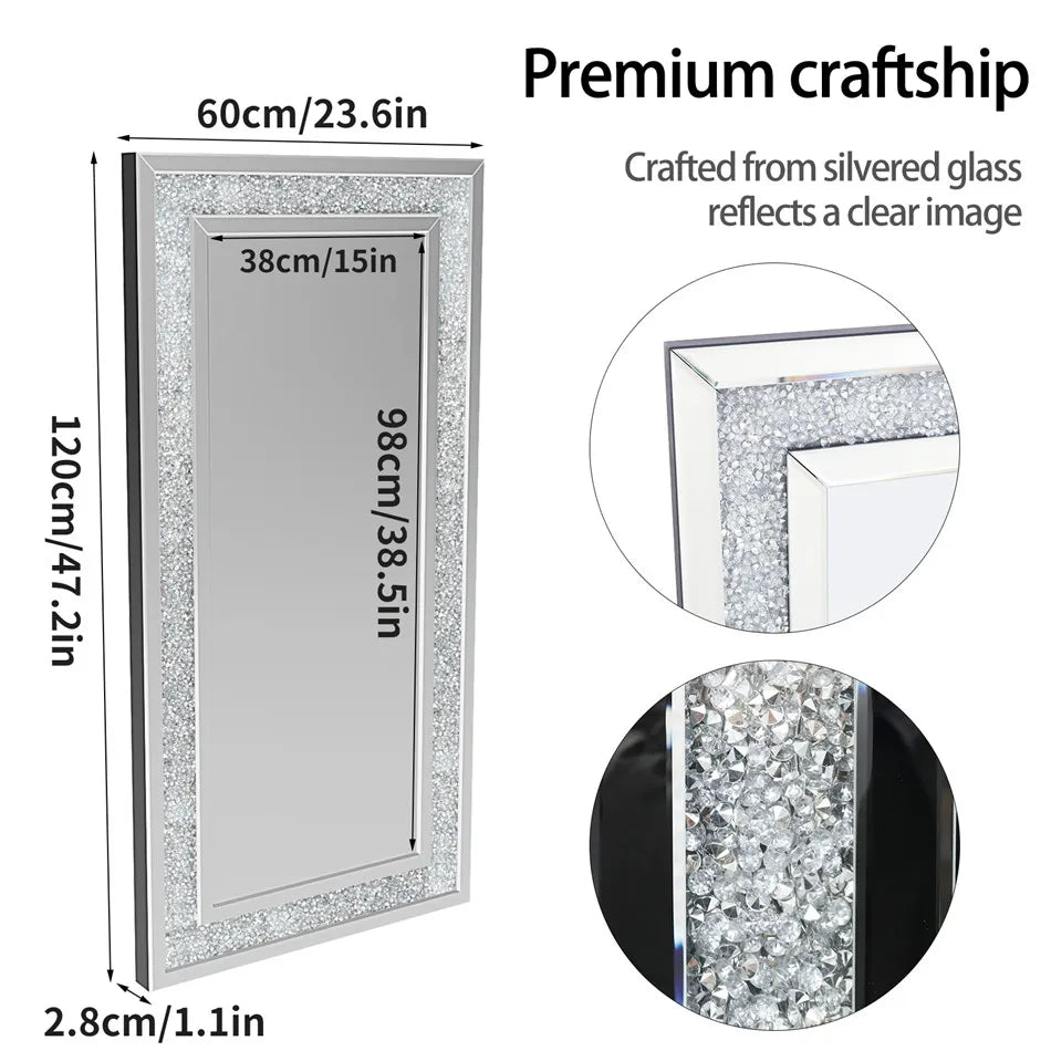 Sparkly Crystal Rhinestone Diamond Frameless Vanity Mirror