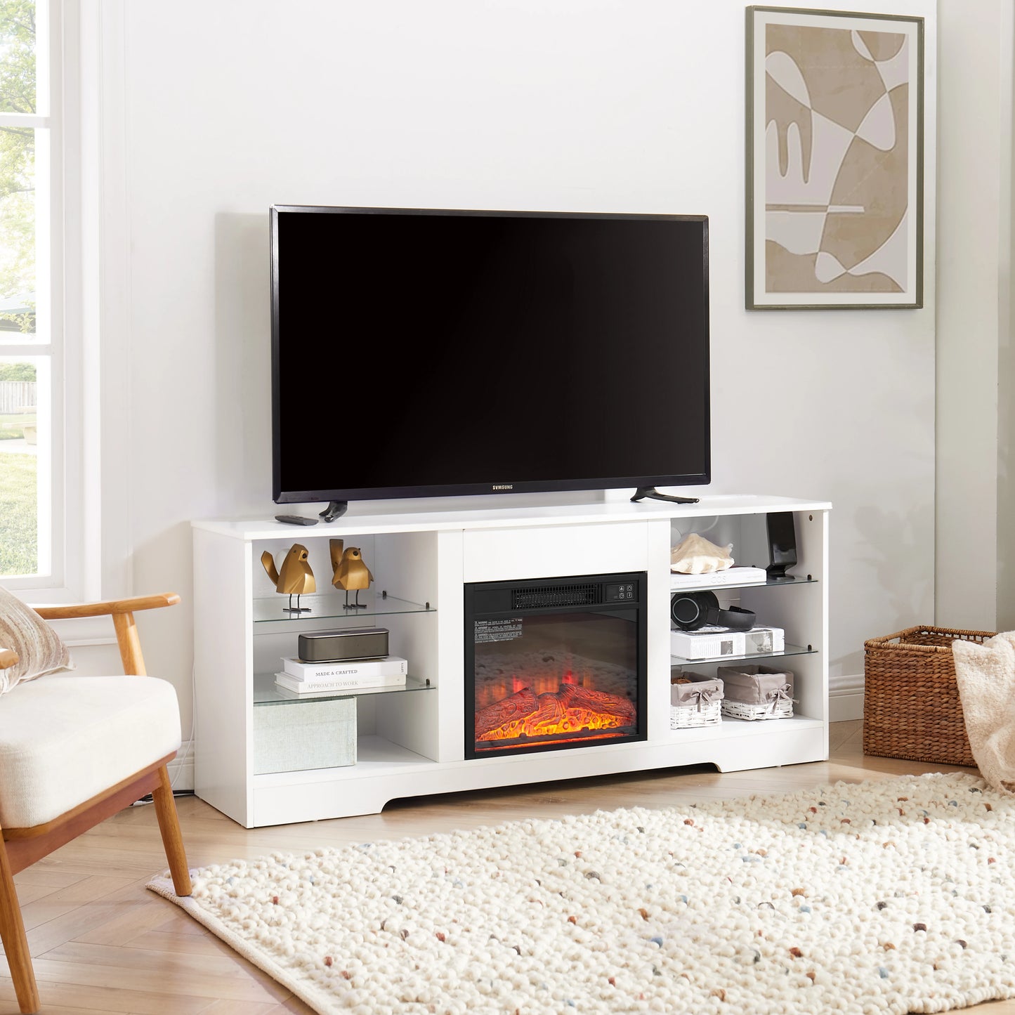 3D Fireplace TV Stand with USB Charging Outlet