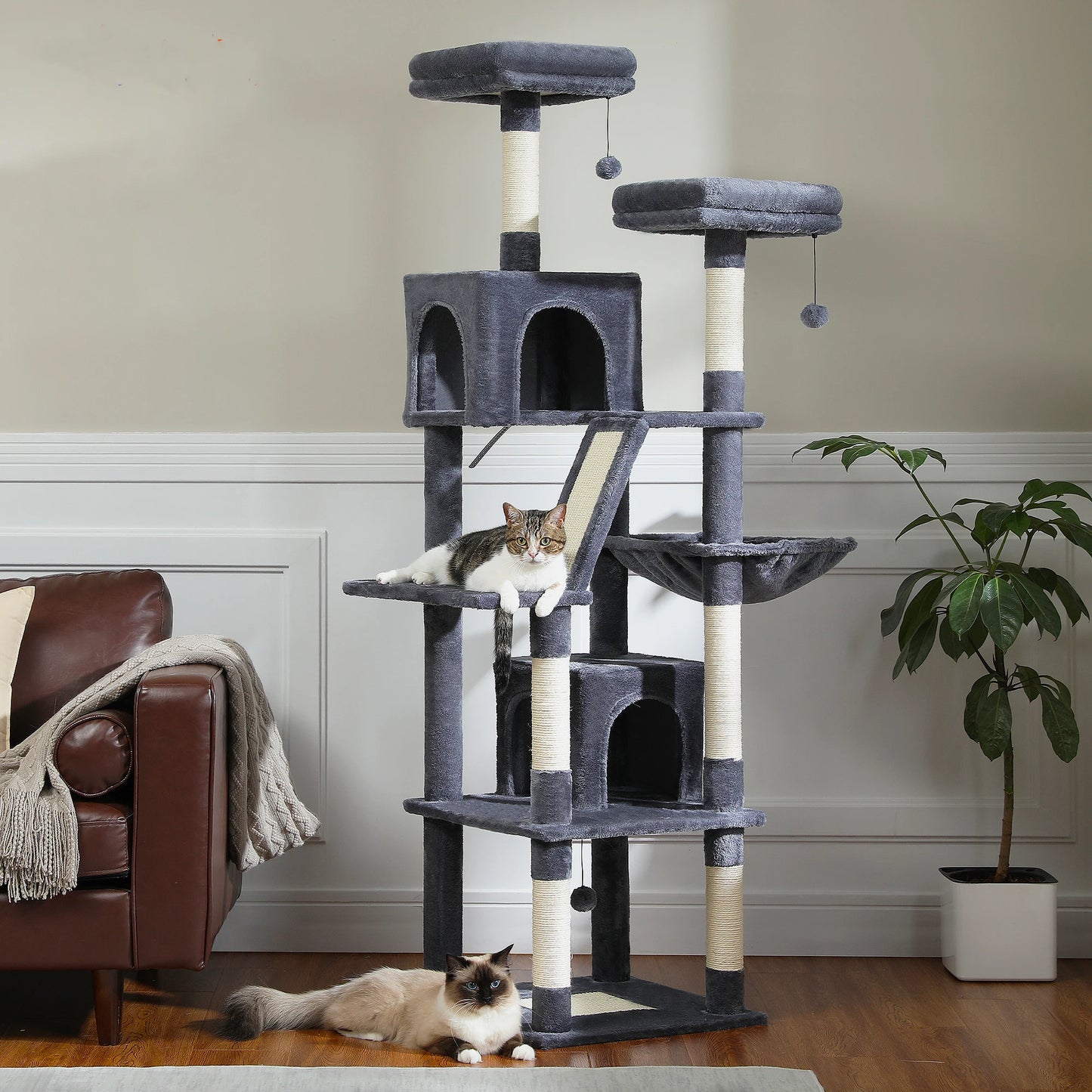 Multi-Level Plush Condo with Scratching Posts & Perches