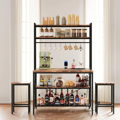 Kitchen Island Table Set with Storage and Power Outlet