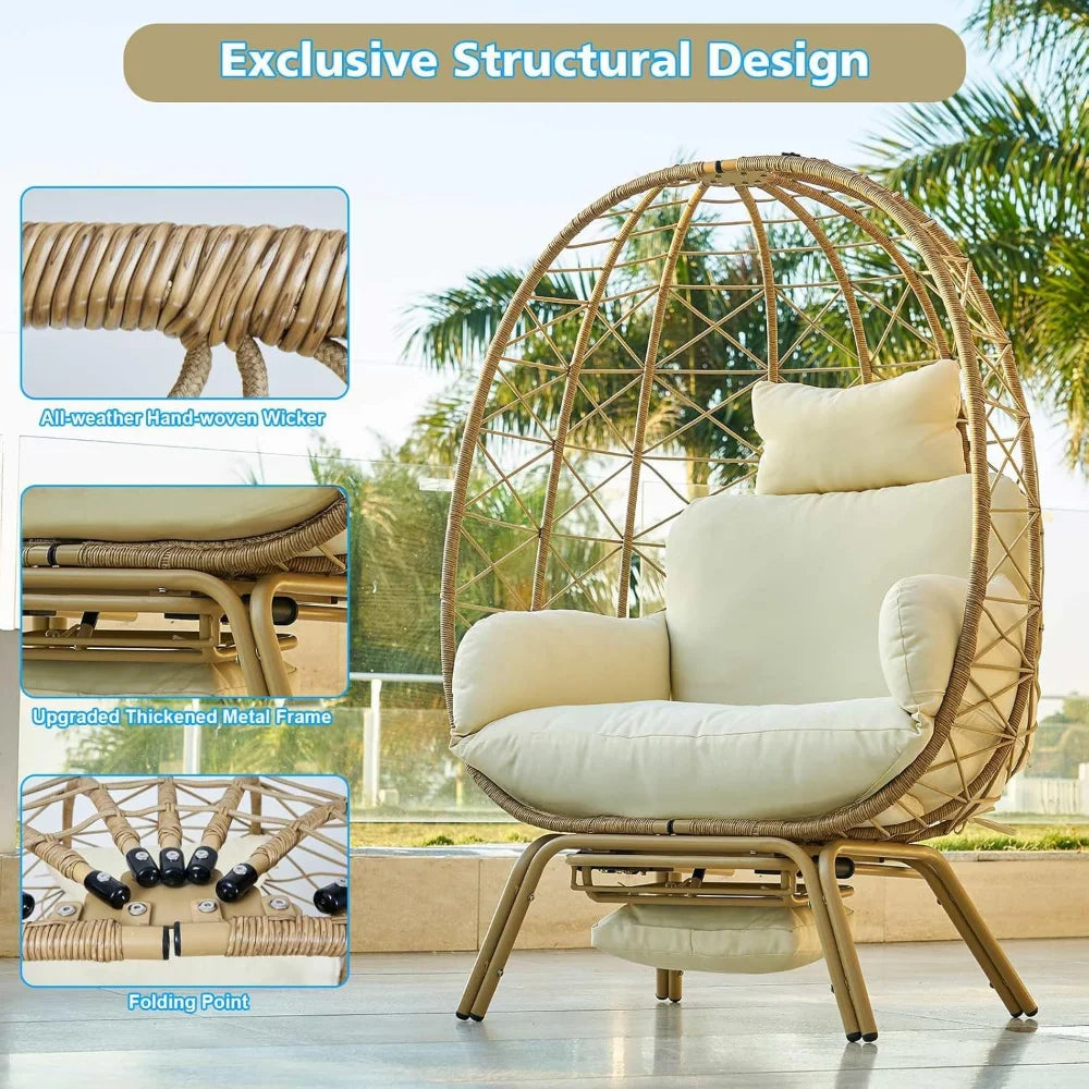 Wicker Egg Chair with Cushion & Footrest
