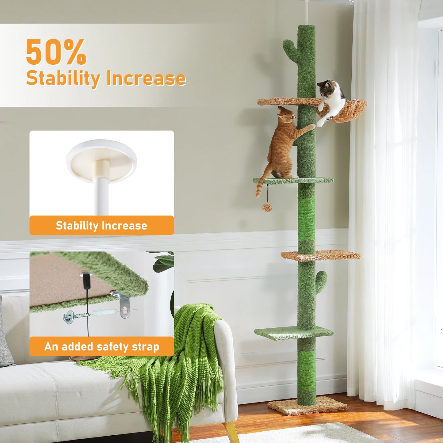 Adjustable Ceiling Cat Tower with Scratching Condo