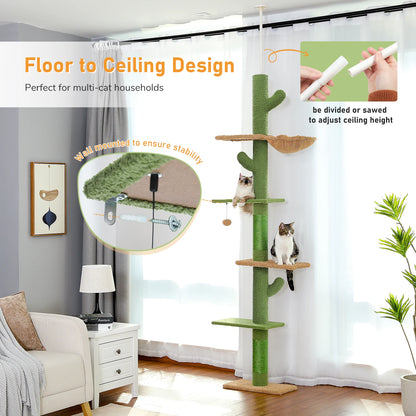Adjustable Ceiling Cat Tower with Scratching Condo
