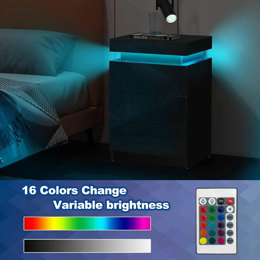 Modern Nightstands Set of 2 with LED Light