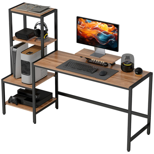 Computer Desk With Monitor Stand & Reversible 4-Tier Shelf